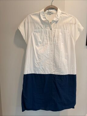 Madewell White and Navy Button-Front Shirt Dress